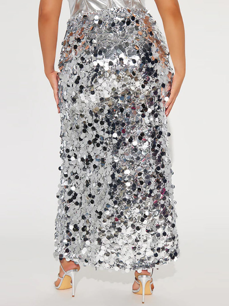 Sexy Sequin Slit Club Long Skirt