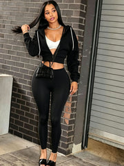 Cropped Zip Hoodie and High Waist Leggings Set