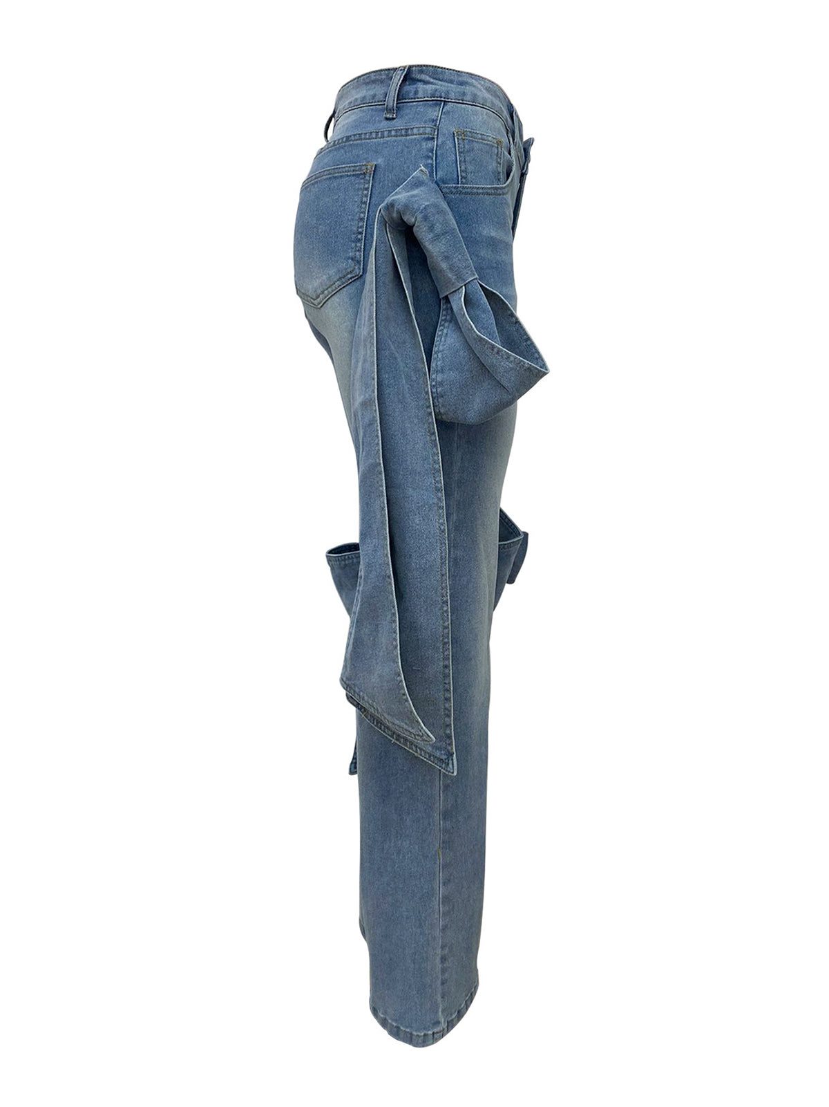 High Waist Bow Knot Straight Leg Casual Jeans