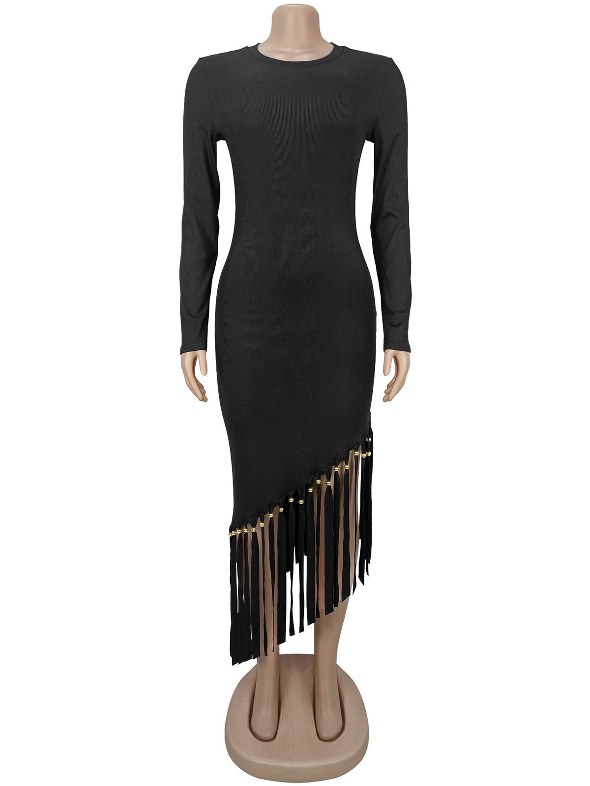 Elegant Round Neck Tassel Slim Dress