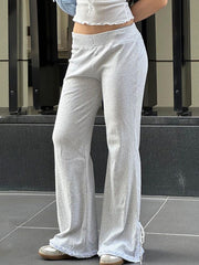 Mid Rise Plain Loose Casual Flared Pants