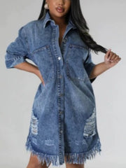 Plus Size Fringe Denim Shirt Dress