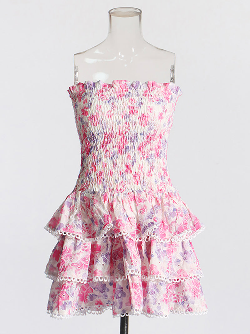 Layered Hem Sexy Strapless Dress