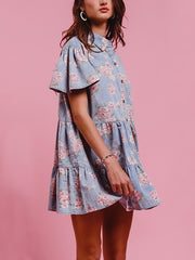 Vintage Loose Floral Print Shirt Dress