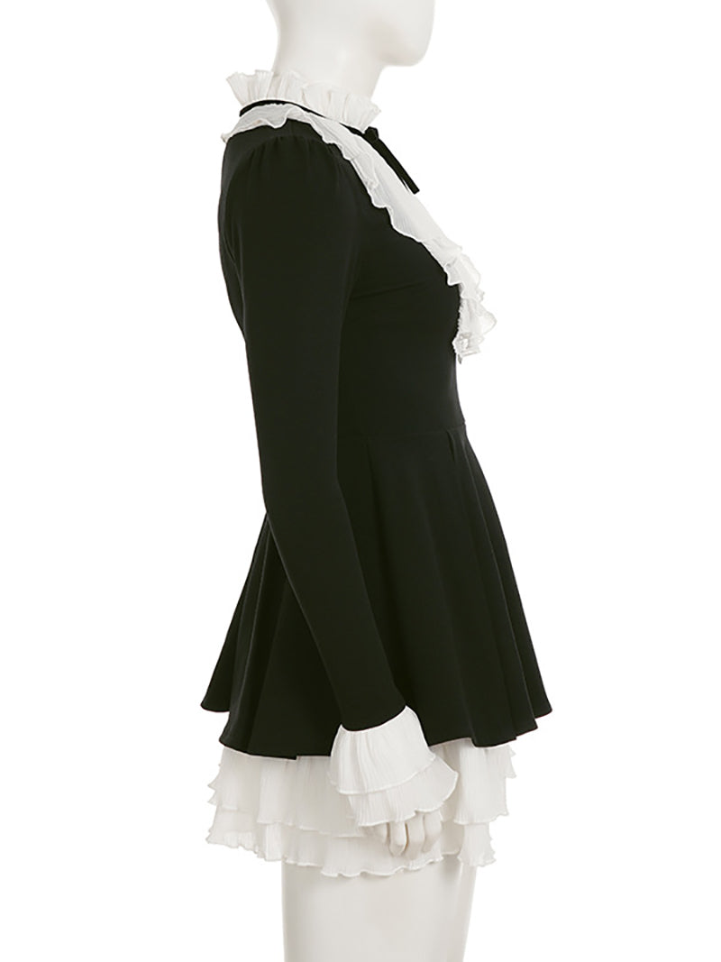 Elegant Sexy Lace Patchwork Ruffle Slim Dress