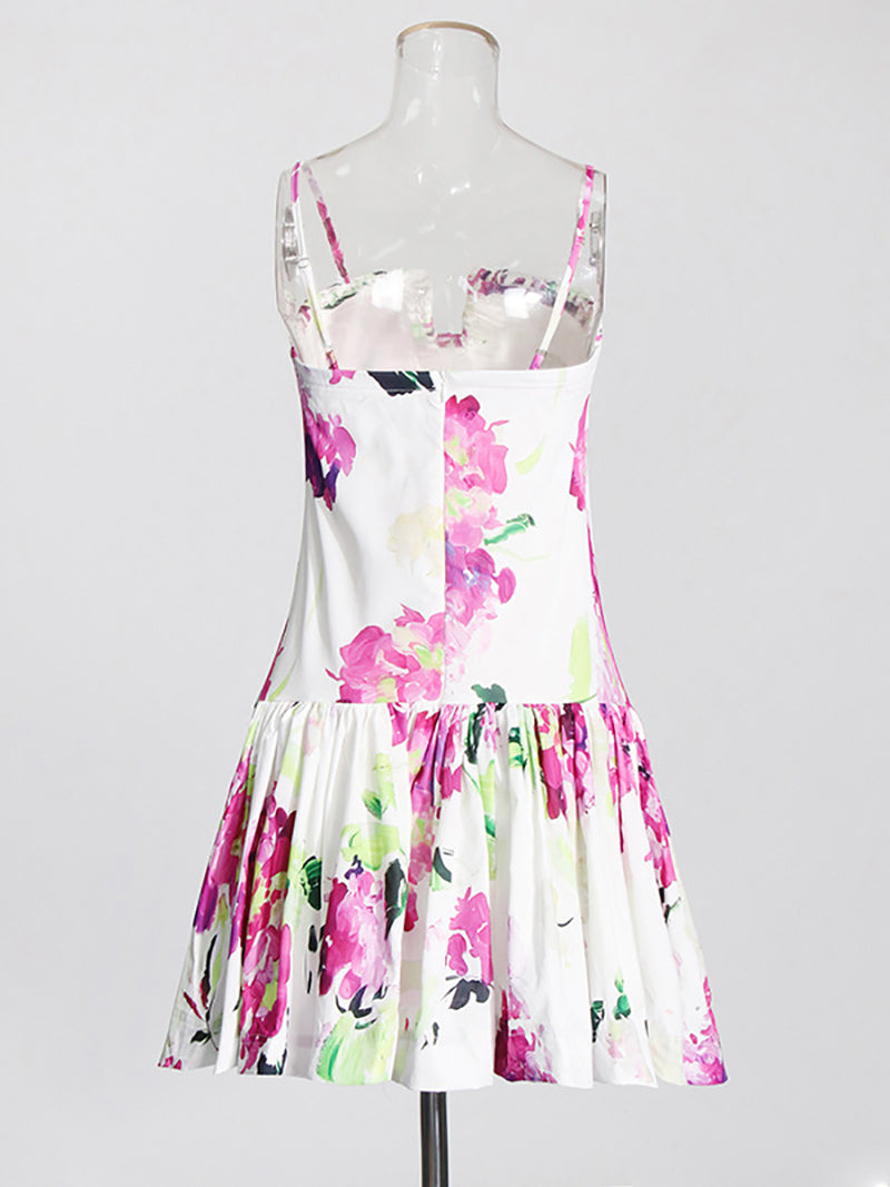 Sexy Floral Print Spaghetti Strap Mini Dress