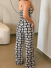 Casual Print Bandage Crop Top and Pant Sets