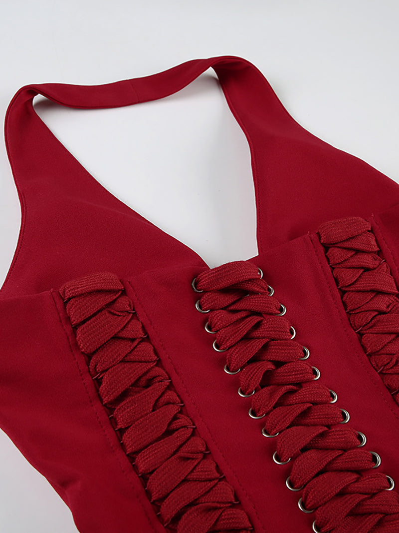 Sexy Halter Zip-up Corset Backless Top