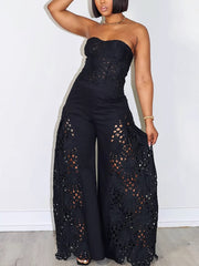 Sexy Lace Tube Top And Wide-Leg Pants Sets