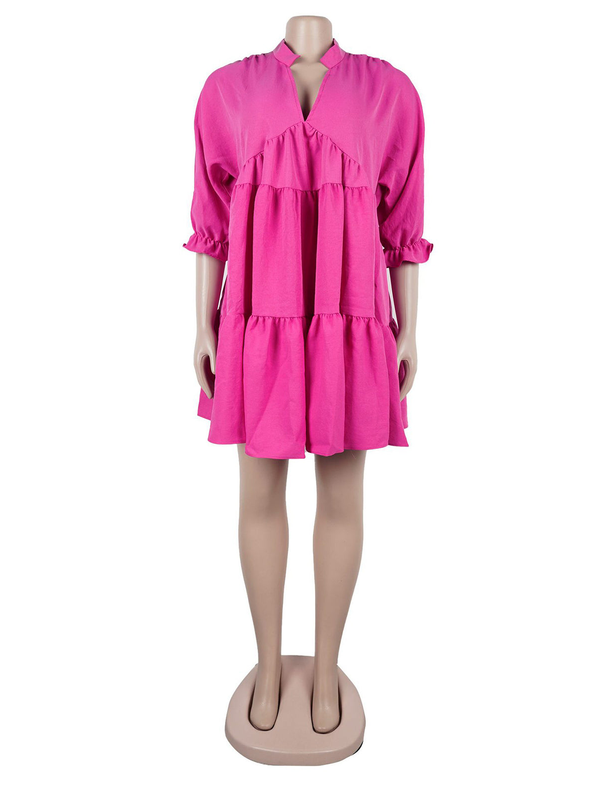 Casual V-neck Bubble Sleeve Loose Mini Dress