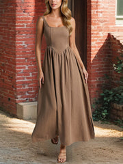 Casual Sleeveless Straight Neck Fit Maxi Dress