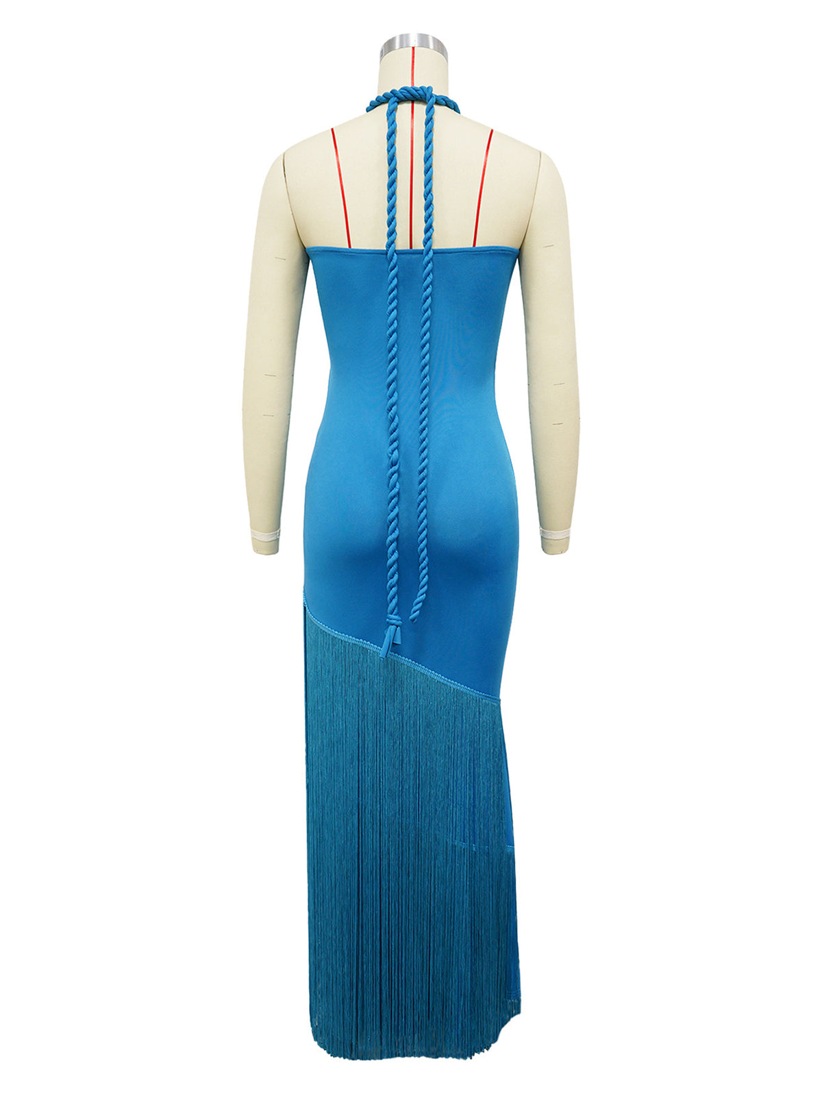 Sexy Halter Lace-up Fringes Maxi Dress