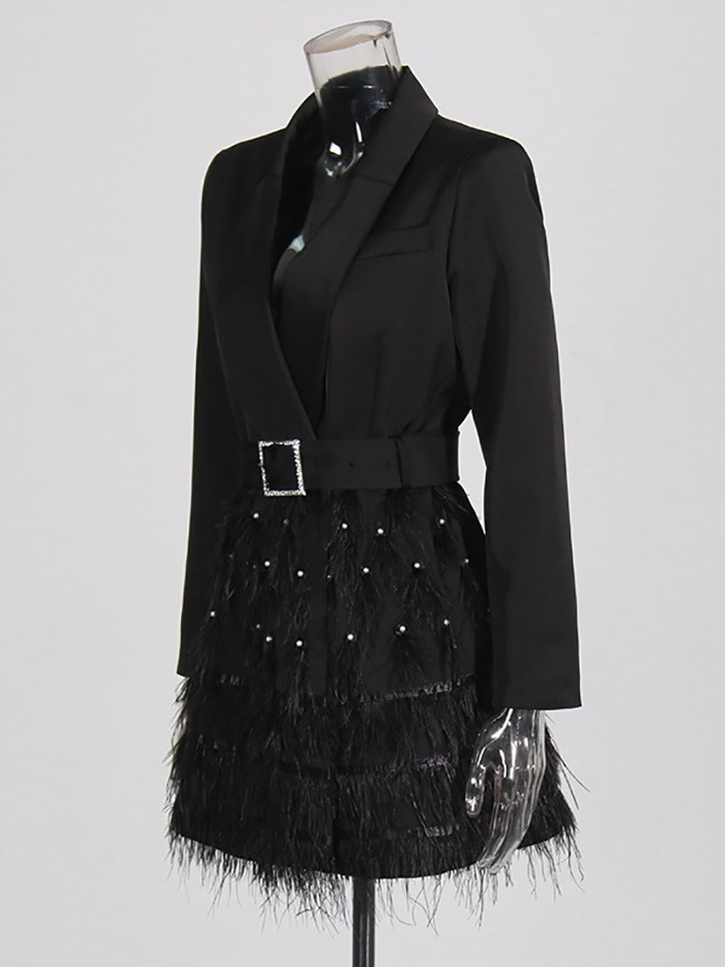 Fashion Feather Patchwork Blazer Dress