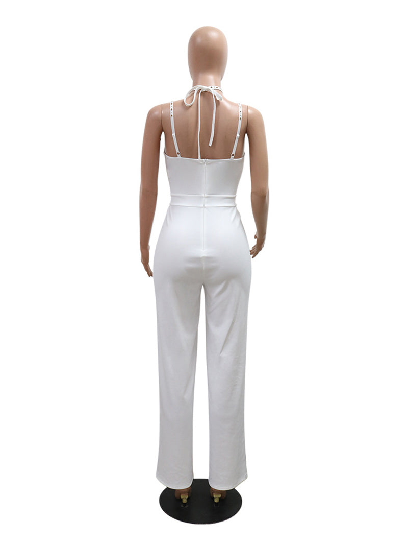 Rhinestone Sleeveless Backless Hollow Out Jumpsuit