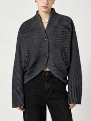 Striped Stand Collar Wool Jacket-boutique