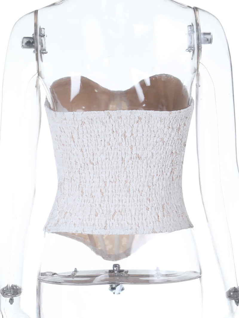 Sexy Strapless Embroidery Lace Girdling Vest Top