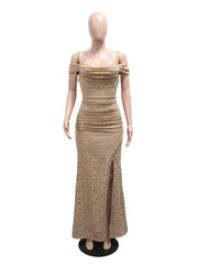 Elegant Lace Off Shoulder Slit Bodycon Dress