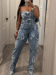 Sexy Strapless High Waist Denim Jumpsuit