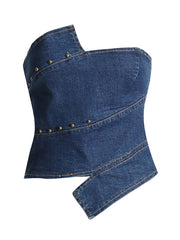 Sexy Irregularity Strapless Denim Vest