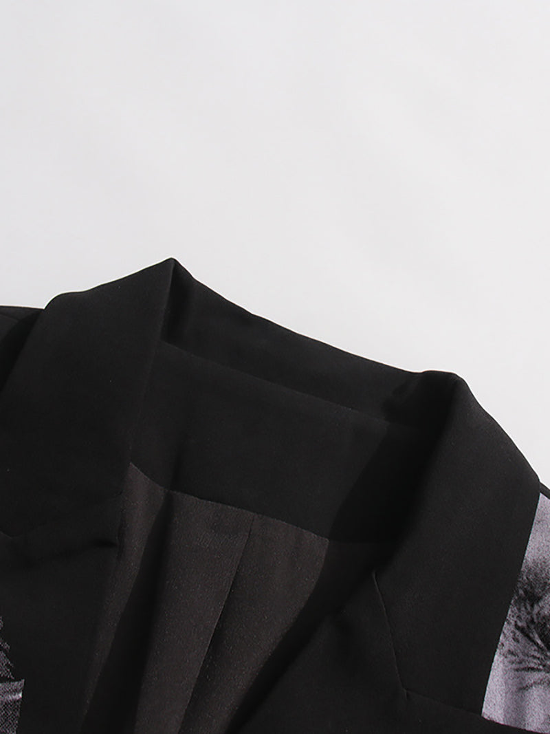 Fashion Print Button Slim Blazer Pants Suit