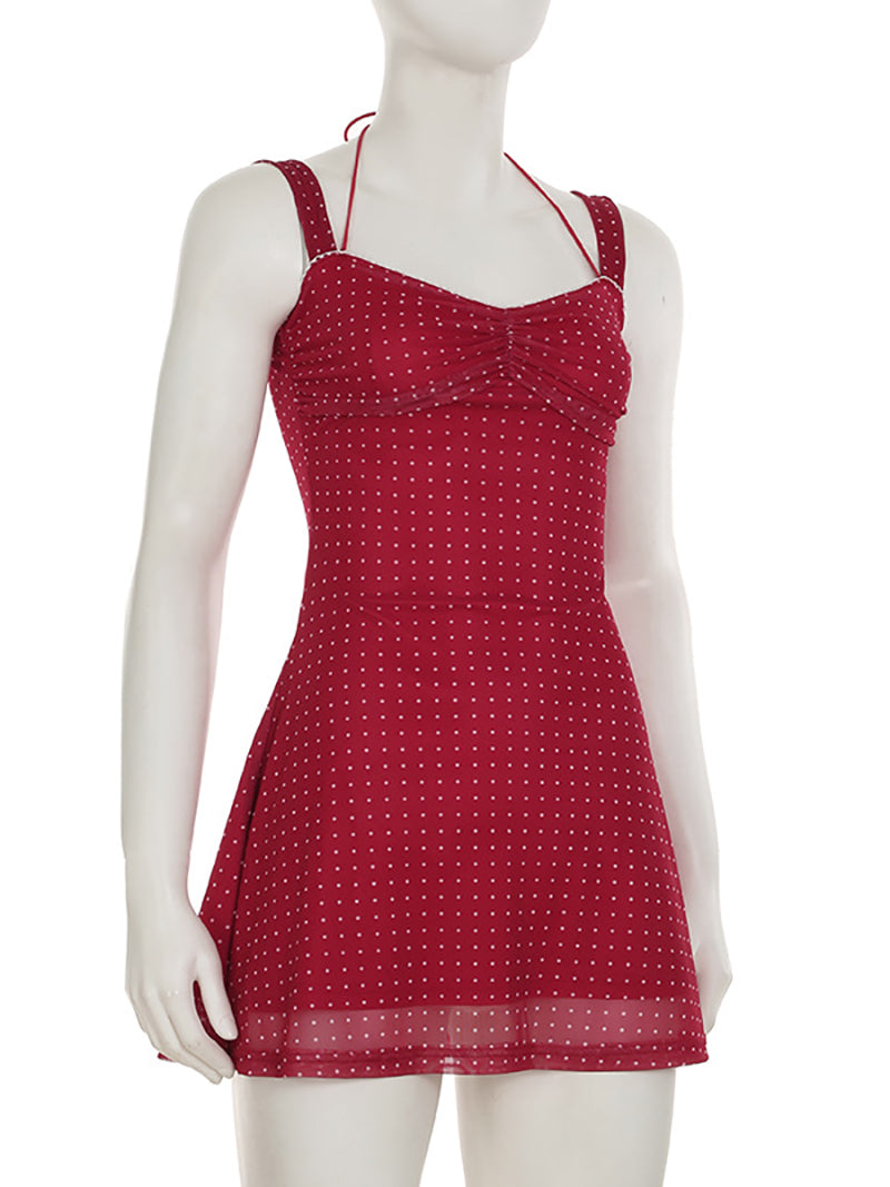 Sexy Polka Dot Print Strap Mini Dress