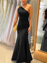 Elegant One Shoulder Backless Lace-Up Mermaid Dress