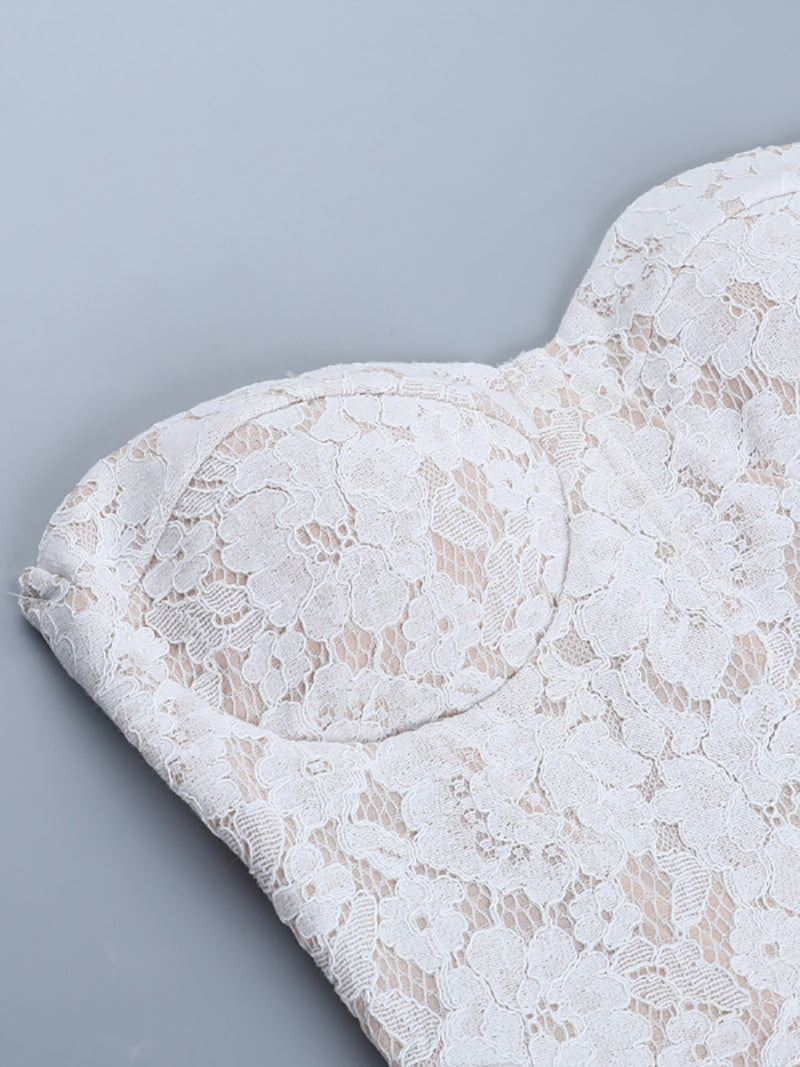Sexy Strapless Embroidery Lace Girdling Vest Top