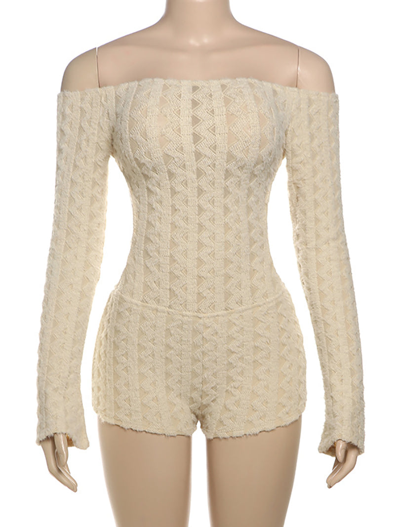 Sexy Off Shoulder Fuzzy Knit Romper