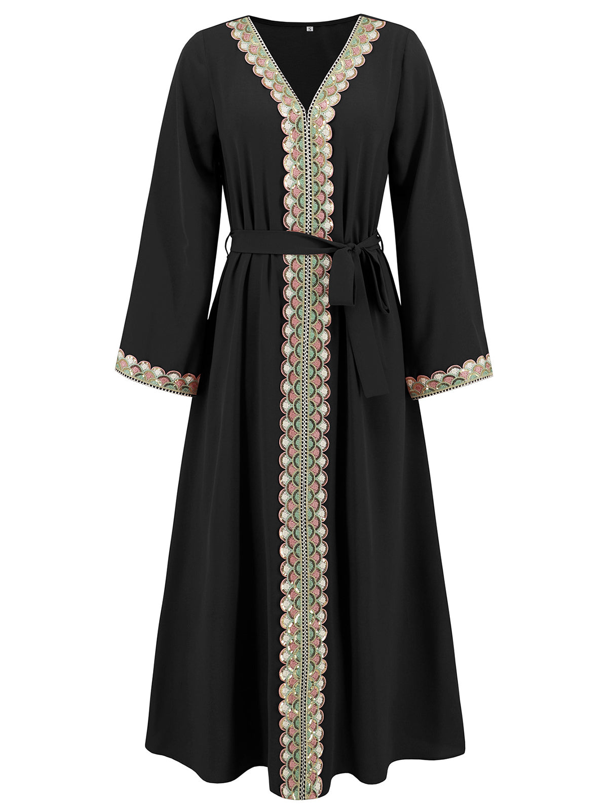 Elegant V Neck Long Sleeve Muslim Maxi Dress