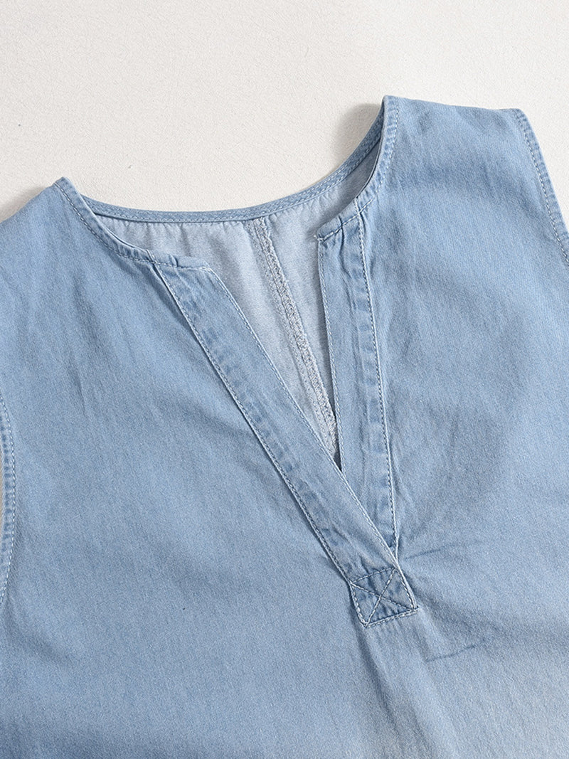 Denim V-Neck Sleeveless Loose Mini Dress
