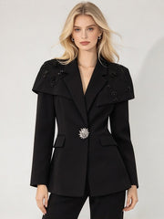 Rhinestone Asymmetric Blazer-boutique