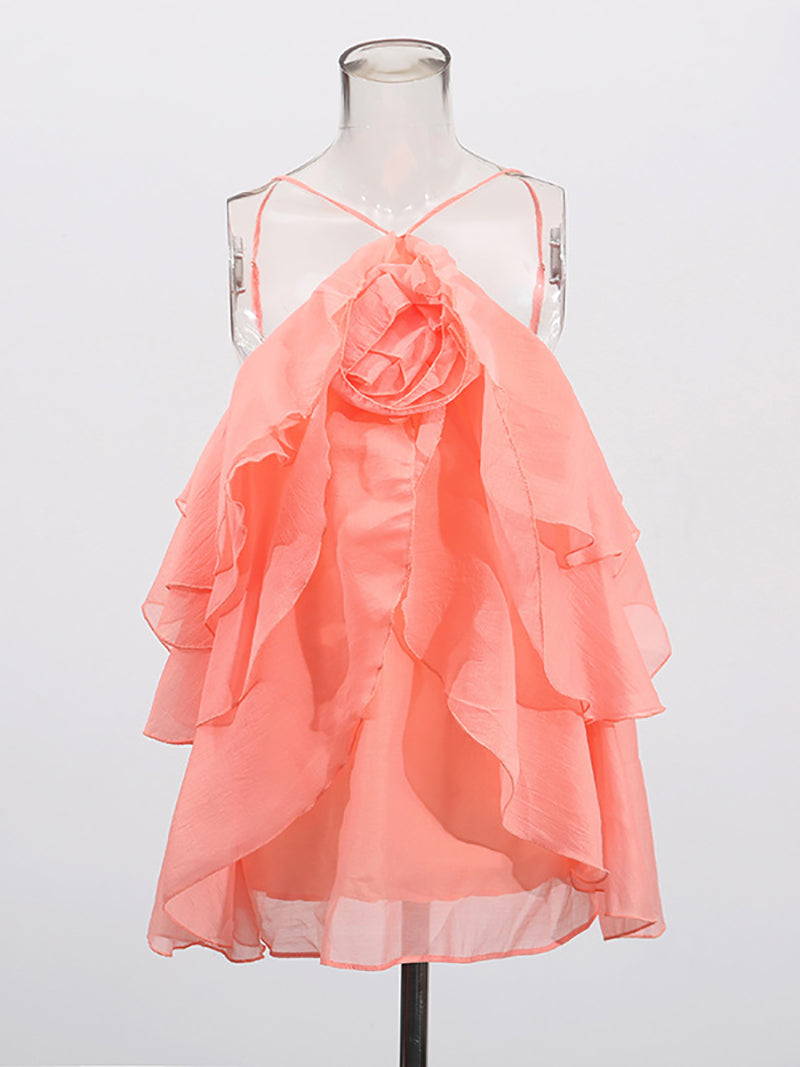 Romantic Spaghetti Strap Backless Ruffle Layered Tops