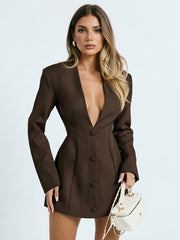 V Neck Long Sleeve Blazer Mini Dress