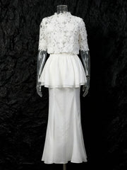 Elegant Hollow Embroidered Tops Organza Maxi Skirt Sets