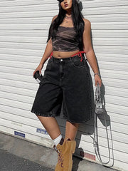 Women's Plus Size Distressed Denim Bermuda Shorts
