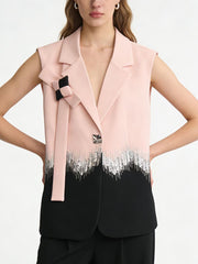 Fashion Sleeveless Sequin Tassels Patchwork Blazer Vest