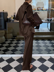 Casual Long Sleeve Loose Shirt Straight-leg Pants Set