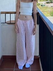 Drawstring Casual Floral Straight Trousers