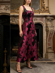 Fashion Print Floral Sleeveless Slim Midi Dress