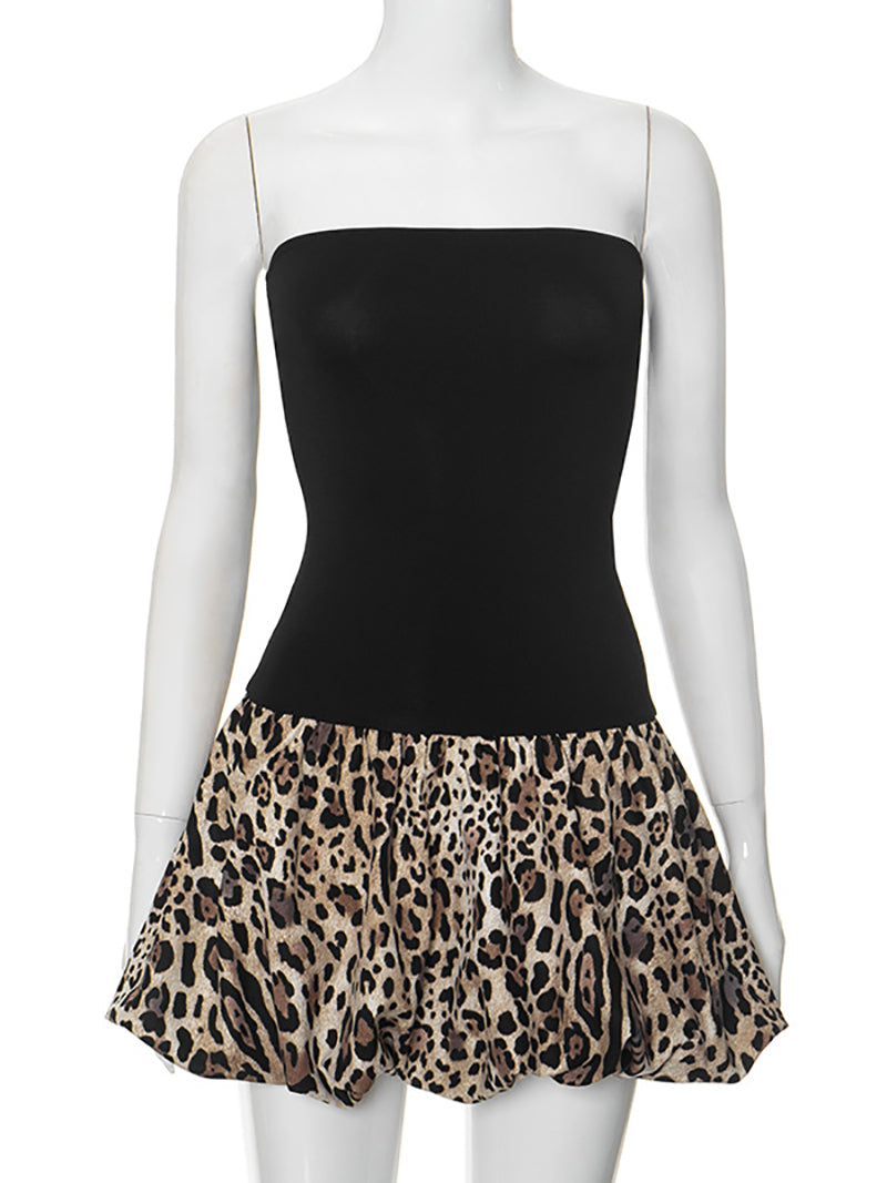 Casual Leopard Print Slim Fit Strapless Mini Dress