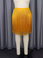 Plus Size Slight Stretch Tassels High-Waist Mini Skirt