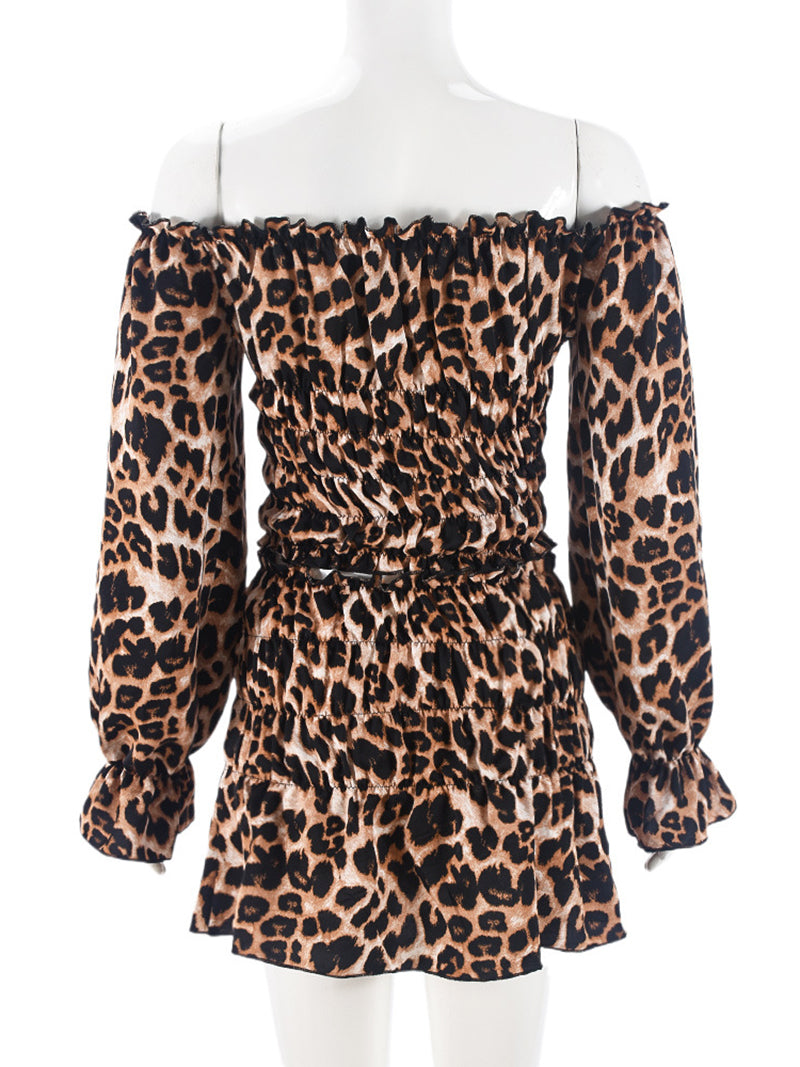 Sexy Off Shoulder Leopard Print Skirt Sets