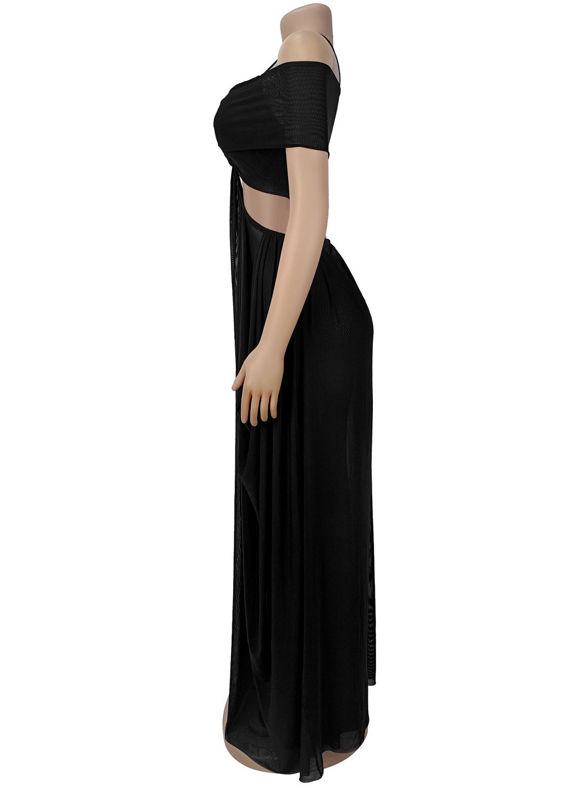 Sexy Strapless See-Through Ruched Mesh Maxi Dress