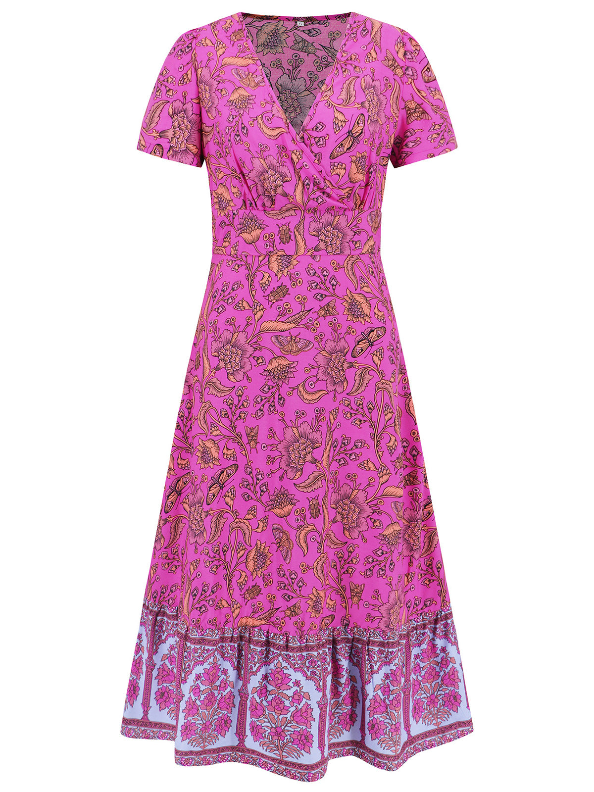 Casual V-neck Print Short Sleeve Slim Midi Dress