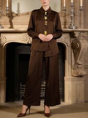 Elegant Single-breasted Shirt And Pants Casual Set