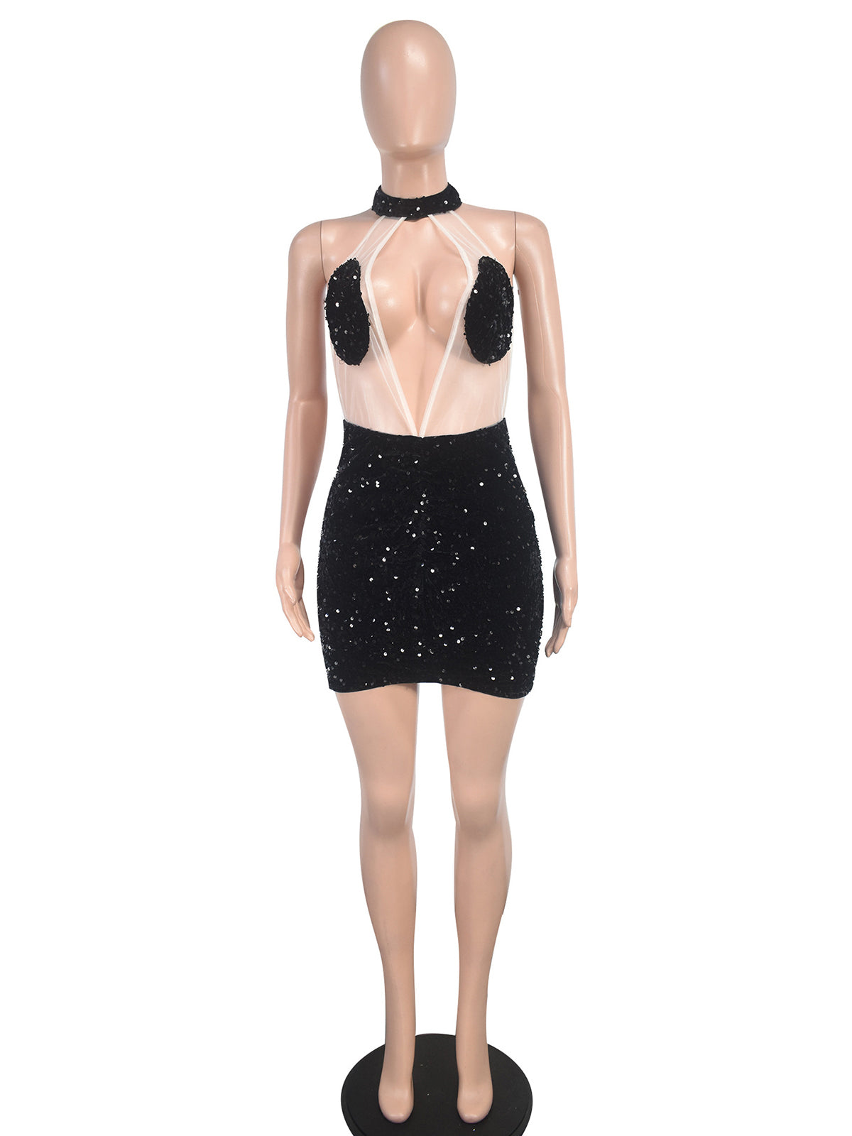 Sexy Halter Neck Sequin Bodycon Tube Mini Dress