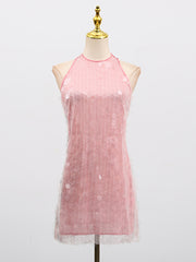 Sexy Halterneck Lace-up Sequined Mini Dress