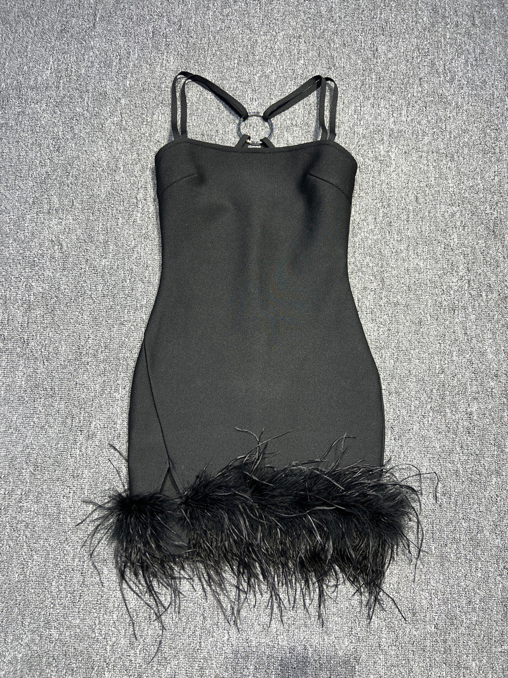 Sexy Spaghetti Strap Hollow Out Feather Mini Dress