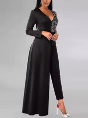 Sexy V-neck Sequin Splicing Slim Party Jumpsuit