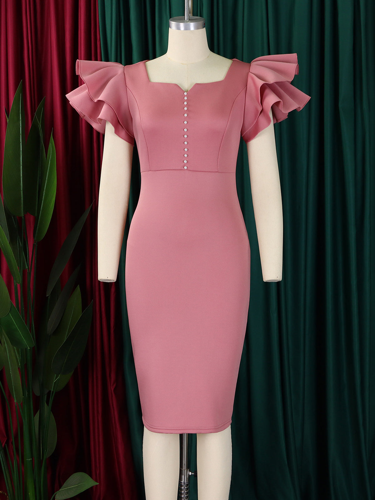 Elegant Ruffle Sleeve Cocktail Semi Formal Prom Dress